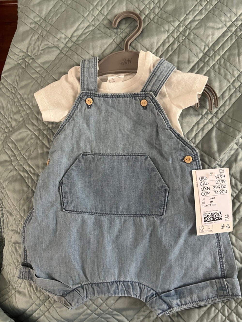 H&M Light Denim Baby Overall Romper - Light Blue